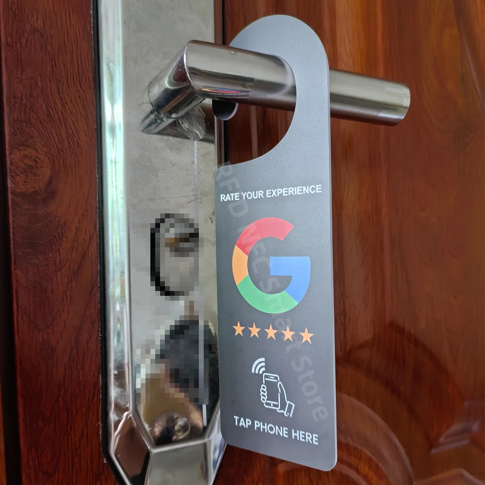 Bewerten Sie Ihre Erfahrung Tür schild Hotel NFC Reivew uns auf Google Tür hänger Tags Club Cafe Hotel Anhänger für Google Reivew bestimmt