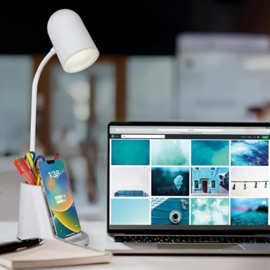 

Настольная LED-лампа Aglow с беспроводной зарядкой, 3 цветовыми температурами, зоной для хранения и организации, светильник для чтения, настольная лампа Readi