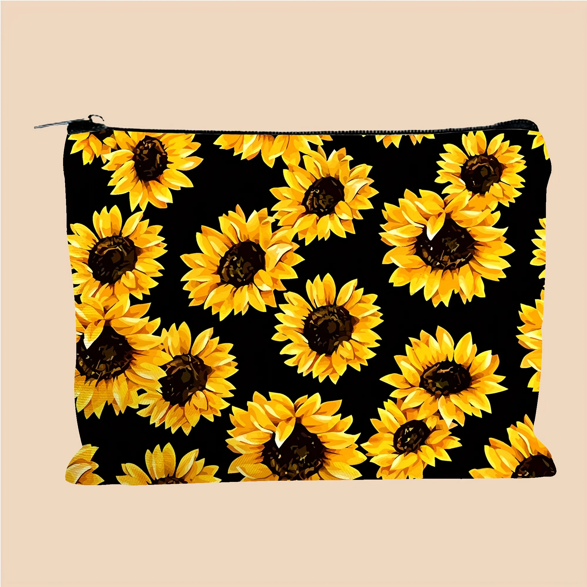 1pc Sunflower Fan Makeup Bag, Yellow Zipper Pouch, Sunflower Storage Bag for Gifts, Sunflower Women'S Makeup Bag Bathroom Toilet
