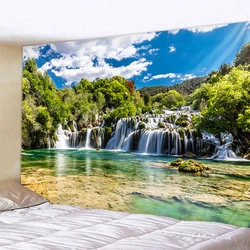 Tapiz colgante de pared con paisaje de Río y Cascada de bosque, tapices de arte para colgar en casa, sala de estar de gran tamaño