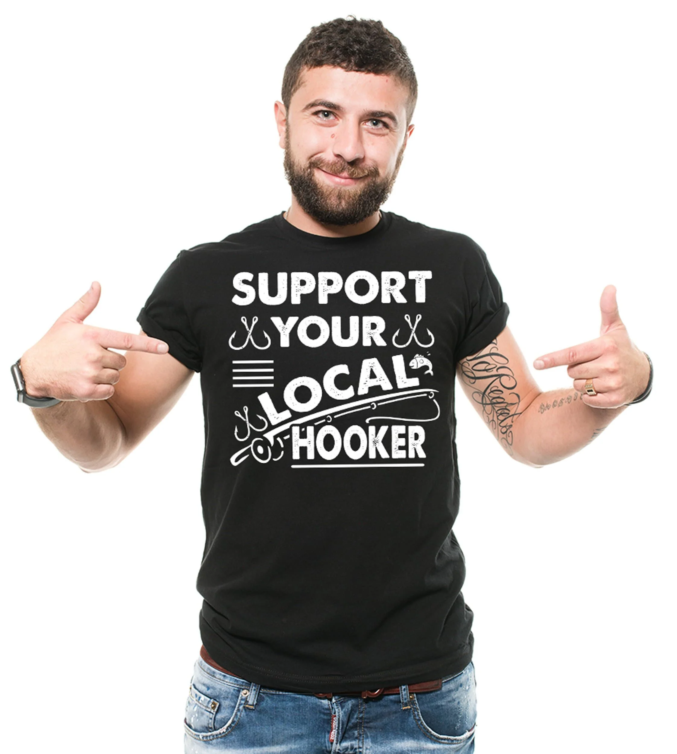 Support Your Local Hooker T Shirt Funny Fishing Fisherman S Birthday Christmas Humorous