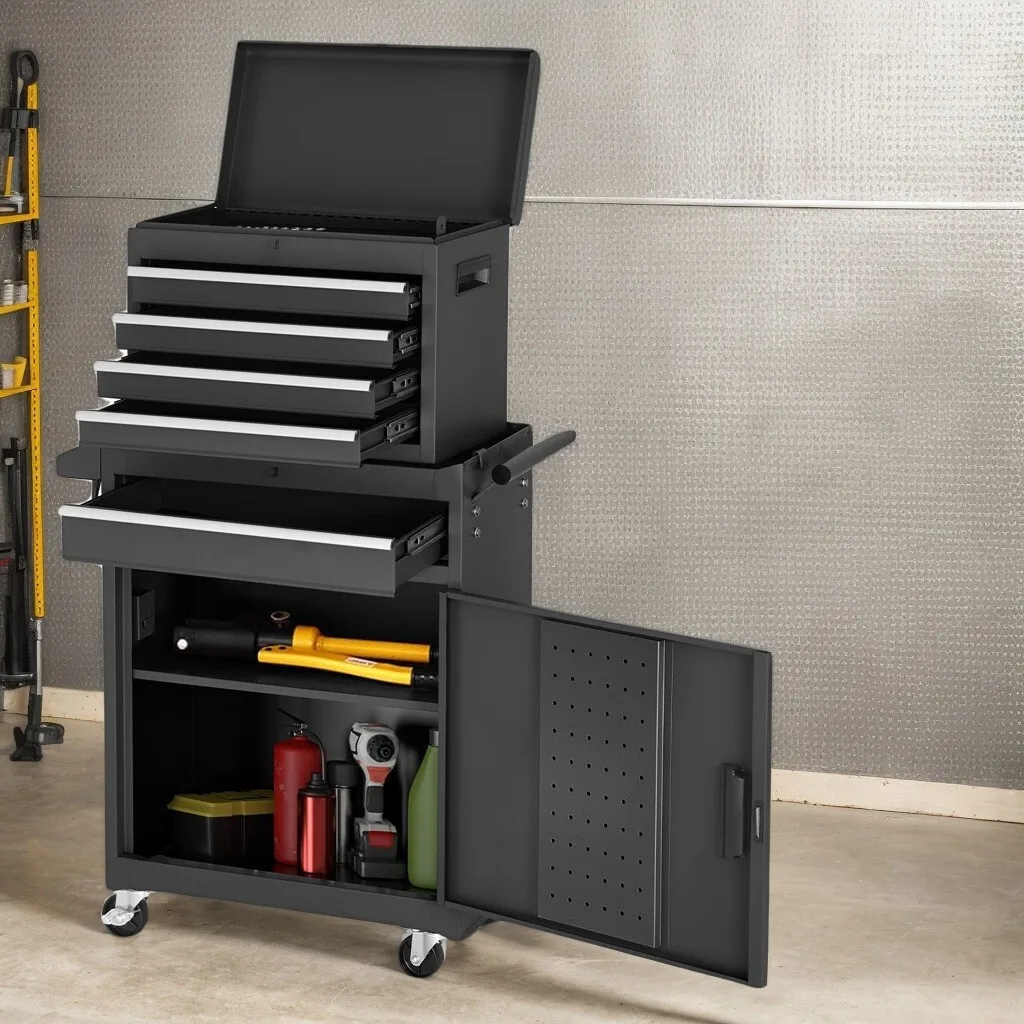 صندوق أدوات المتداول مع 5 أدراج وعجلات قابلة للقفل ومنظم 2 في 1 قابل للفصل