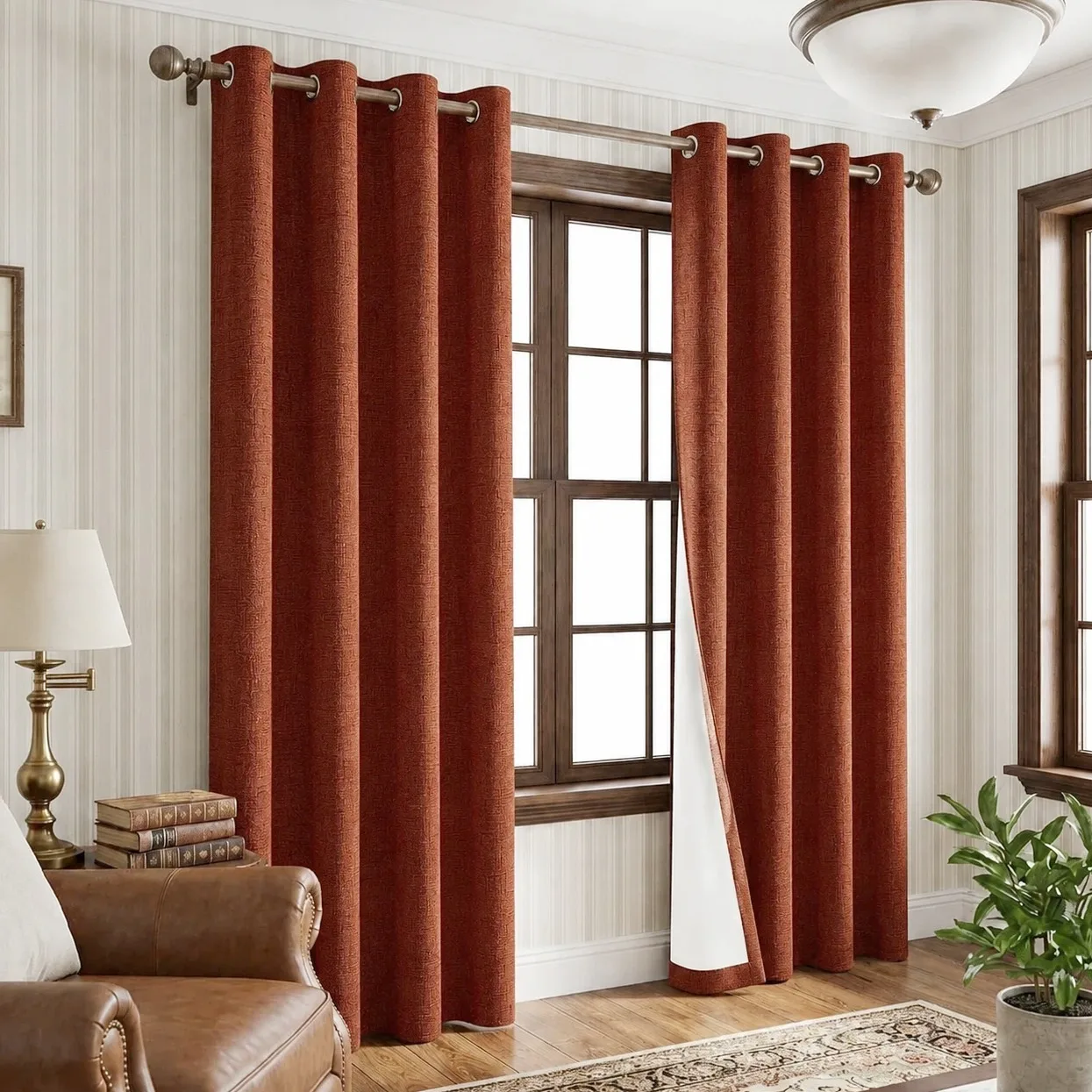 2 Panels 100% Blackout Linen Textured Curtains‑ Privacy‑Protective Extra‑Thick Solid Color Window Drapes with Premium Thermal Coating, Light Blocking & Energy‑Saving Heat Protection, Noise Reduction, Durable Grommet Top Design, Versatile Home Decor Curtai