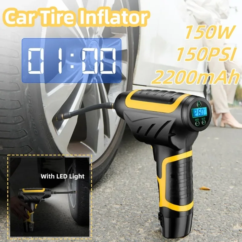 150PSI 120W Mini Wireless/Wired Handheld Tire Inflator Car Air Compressor with  LED Lighting Digital Display