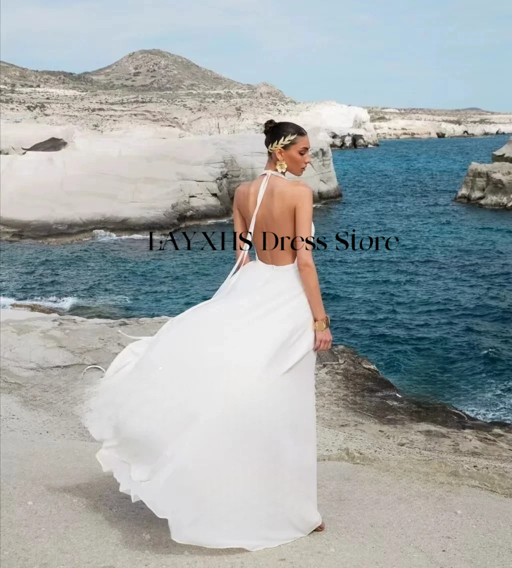 エレガントなホルターネックのウェディングドレス、Aラインのティアード、柔らかなサテンオーガンザ、背中開きのイブニングパーティードレス、Vネック、カスタムメイドのブライダルガウン2025