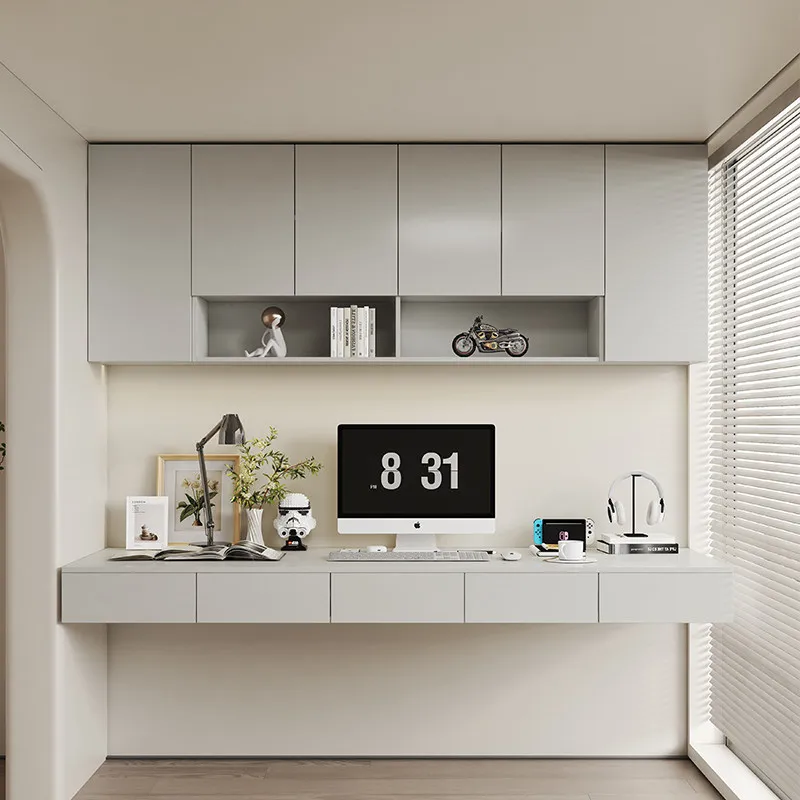 

Honeycomb aluminum suspension desk bookcase integrated household whole wall custom space saving computer room table bookcase