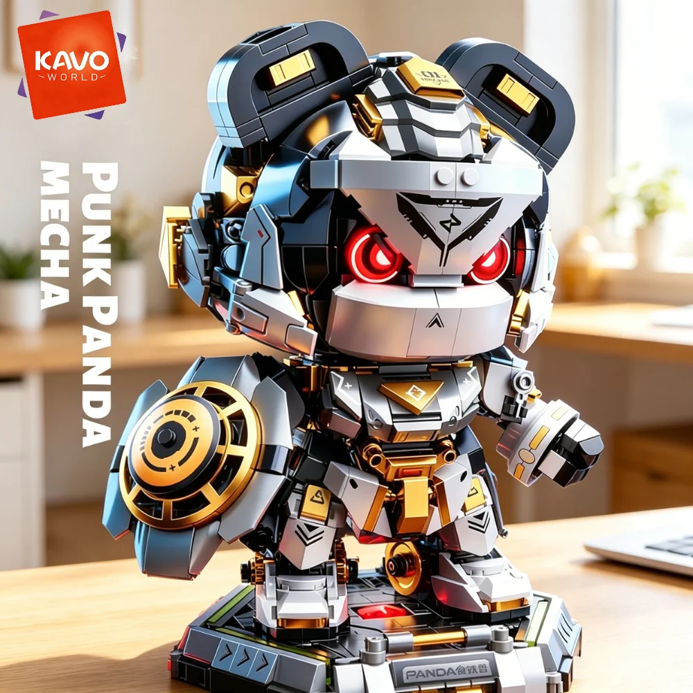 

KAVOWORLD 1623pcs High-Technical Panda Animals Robot Mecha Building Toys Blocks Movable Joints Robot Bricks W/ LED Light Up Eyes