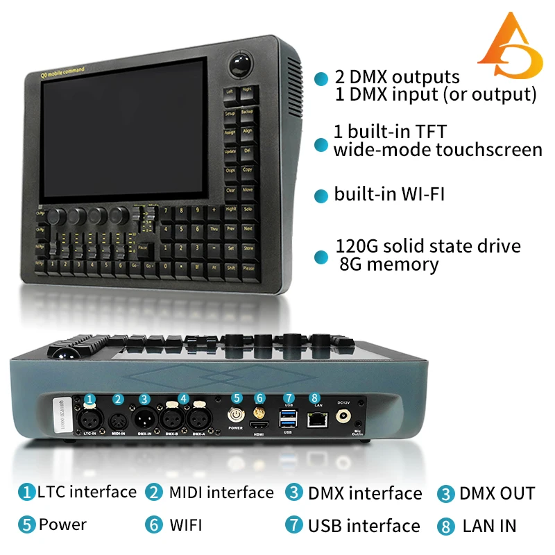 AICPOSE DMX Mini MA2 Console 120G SD DMX Stage Effect Lighting Controller For DJ Disco Concert Events Wedding MIDI LTC NET Ports