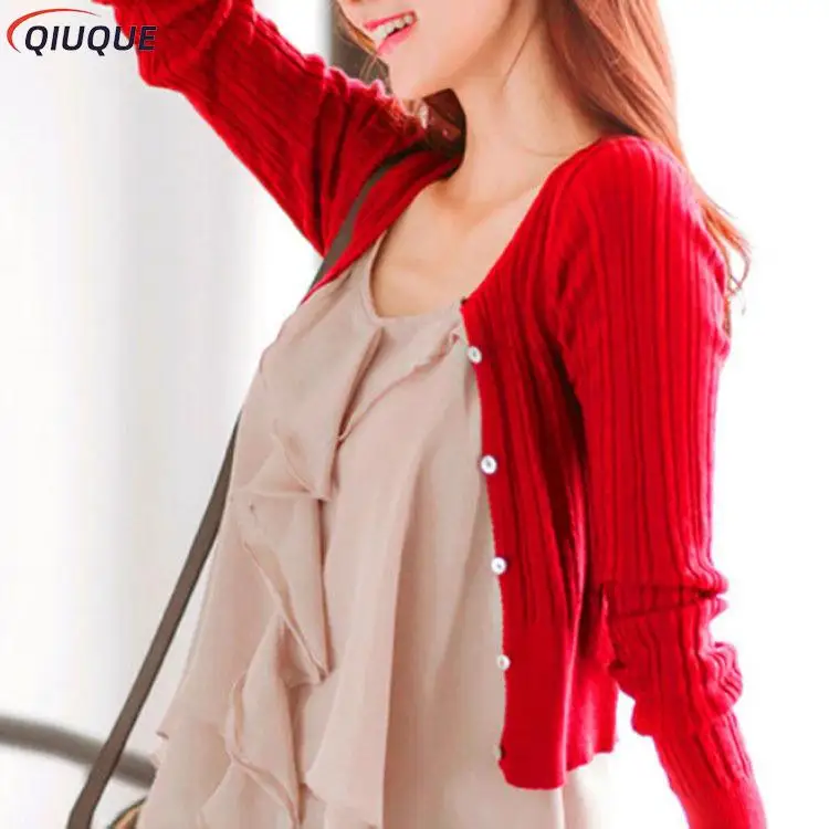New women\'s Korean autumn sweater cardigan Women Slim waist round neck short paragraph cardigan coat