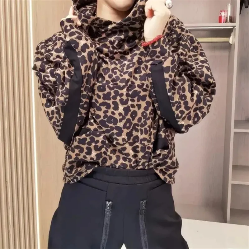 Leopard Print Plus Velvet Padded Sweater Autumn Winter New Hoodies Fashion Casual Loose Tops Women Hooded Pullover Female