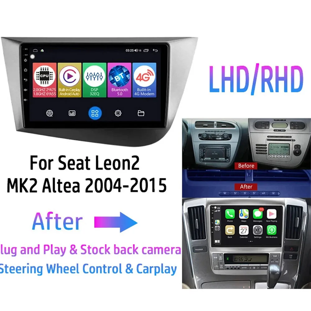 9in Android 13 Car Stereo Radio GPS Navigation Fit 2+32G For Seat Leon 2005 - 2013 Wireless fit for Carplay Android Auto