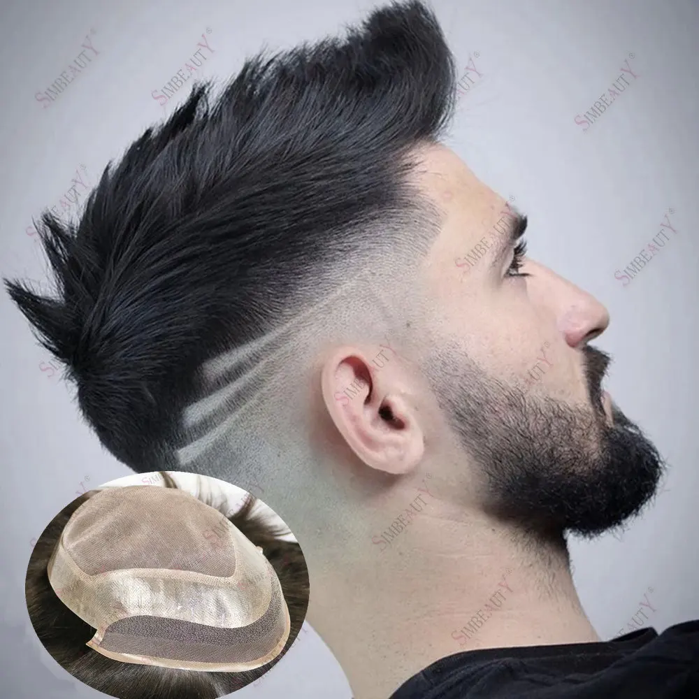 Surper-tupé de cabello Natural para hombres, prótesis capilar, sistema de cabello masculino, Base frontal, Mono y encaje fino, duradero, 100%