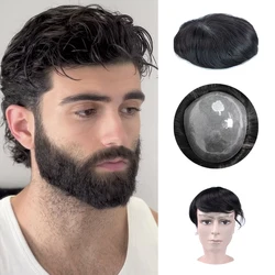 Prótesis de cuero cabelludo biológico para hombres, tupé ultrafino transpirable, prótesis capilar de PU, Toppers invisibles suaves, 100% cabello humano