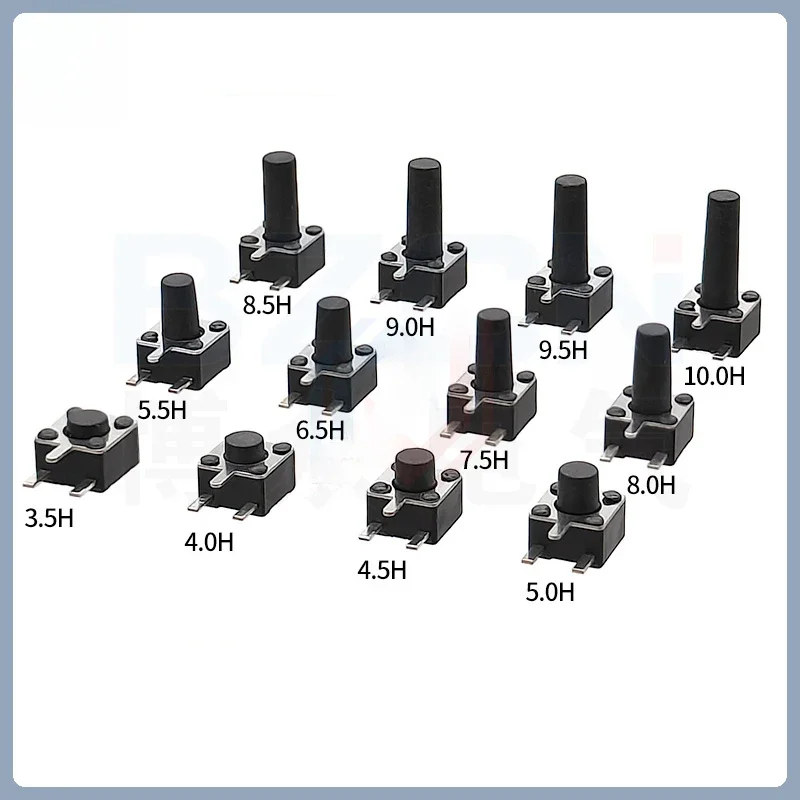 20pcs Size 4.5X4.5mm Touch Switch 4.5*4.5*3.5-10mm Side Three-Leg Dip Side Plug Horizontal Button PCB Panel Keypad Button Switch