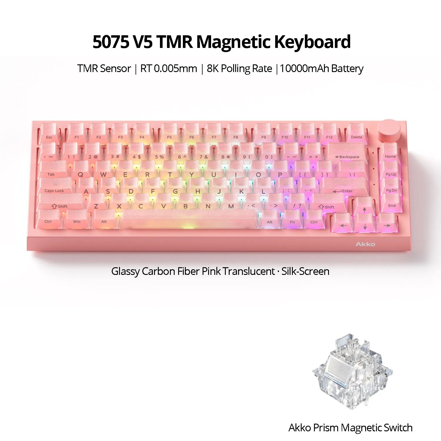 Akko 5075 V5 TMR Magnetic Keyboard RT 0.005mm 8K Hot Swap ARGB 10000mAh USB Type-C/2.4g&BT5.0 Wireless Gaming Keyboard Gasket image 3