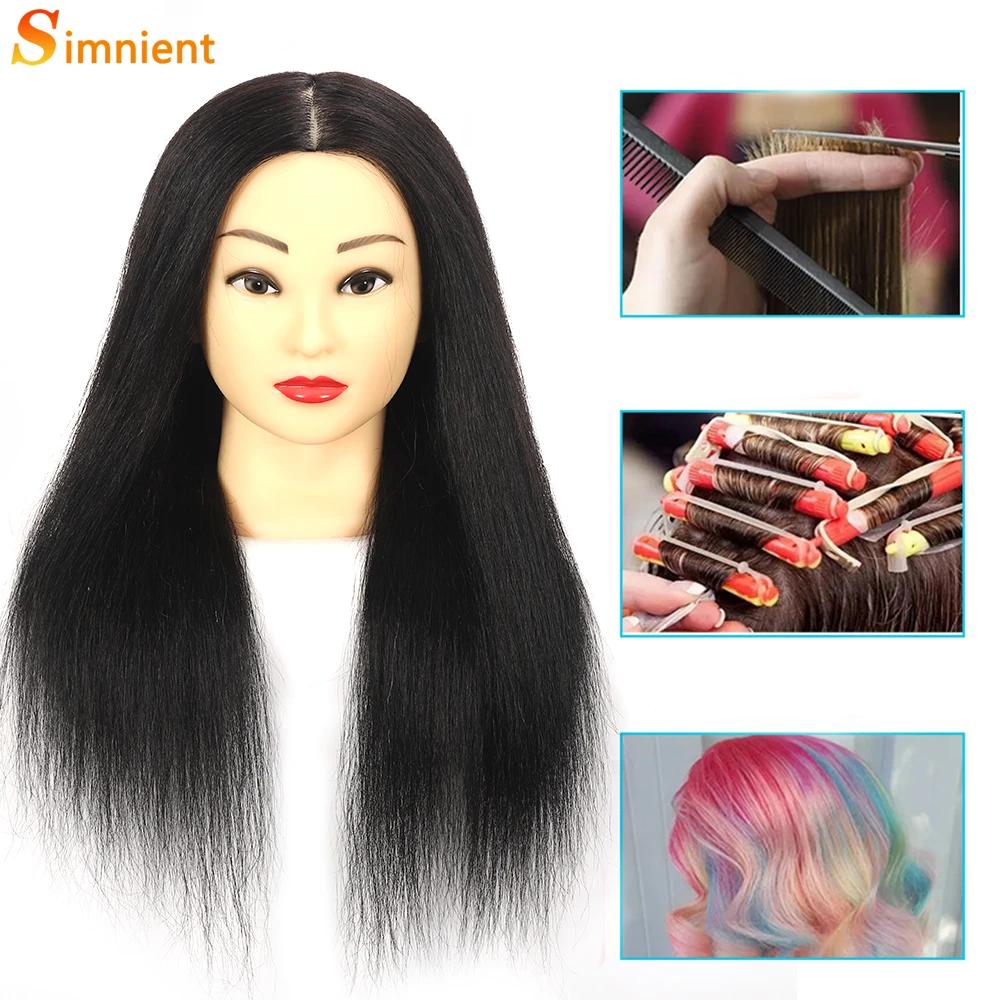 Simnient-Manequim cabeças para treinamento, 100% cabelo humano, boneco manequim cabeças para prática de penteado, solon cabeleireiro