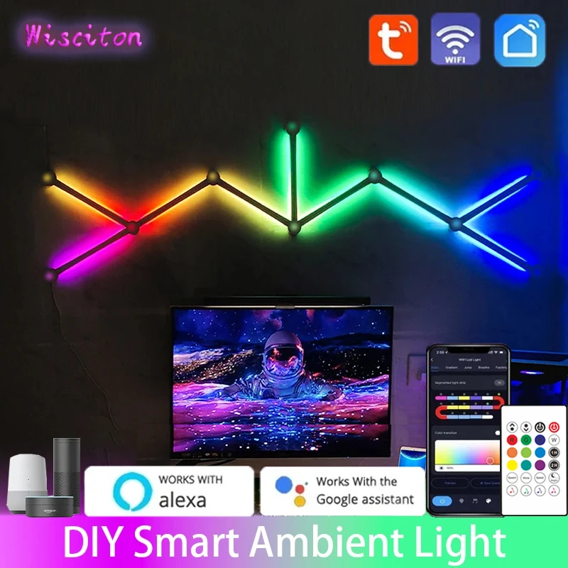 Lámpara LED de pared RGB inteligente, luces de Control WIFI, Bar, ritmo musical, luz nocturna de ambiente artesanal, retroiluminación de TV,