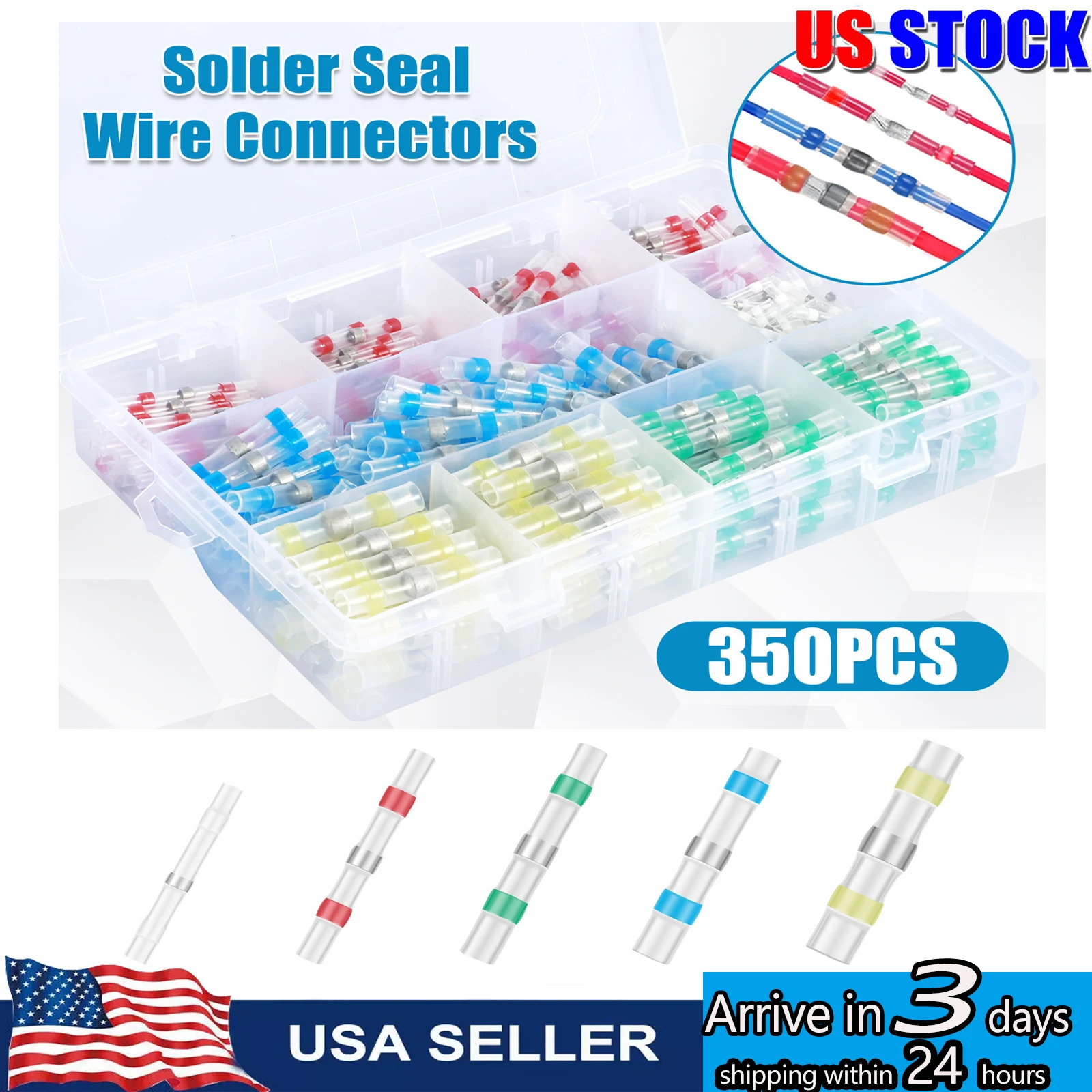 Solder Seal Wire Connectors,Self Soldering Heat Shrink Butt Connector Waterproof Insulated Electrical Butt Splice Wire Terminals