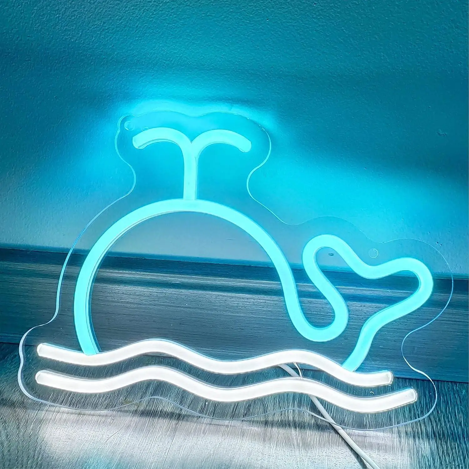 Cute Whale Neon Sign USB Dimmable LED Light for Bedroom Game Room Party Aesthetic Wall Decor Birthday Gifts for Kids Night Light