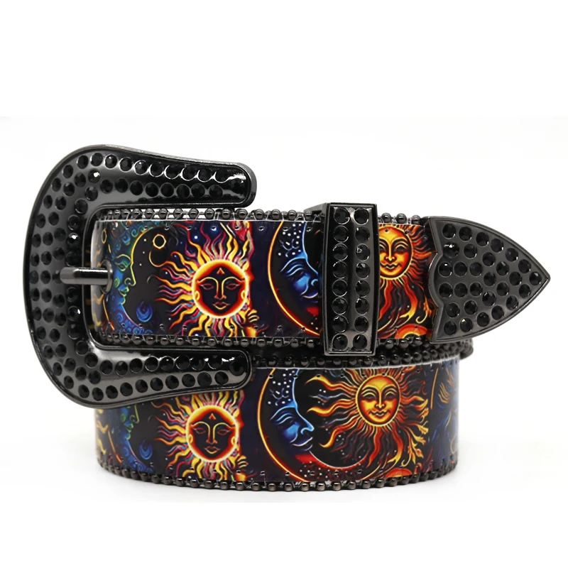 

GGSIMON Punk Rhinestones Belt Luxury Strap Women Men Studded Diamond Bling Cinturones Crown Belts Designer Belt For Jeans