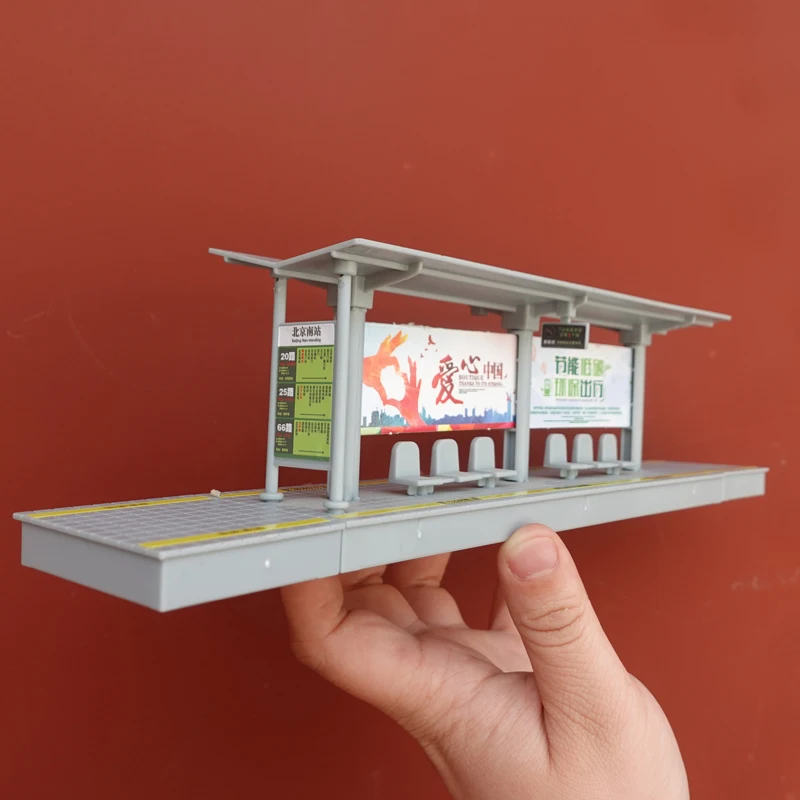 Modelo de estación de autobús a escala 1/64, coche deportivo, autobús de simulación, plataforma de estación de tren de alta velocidad para niños,