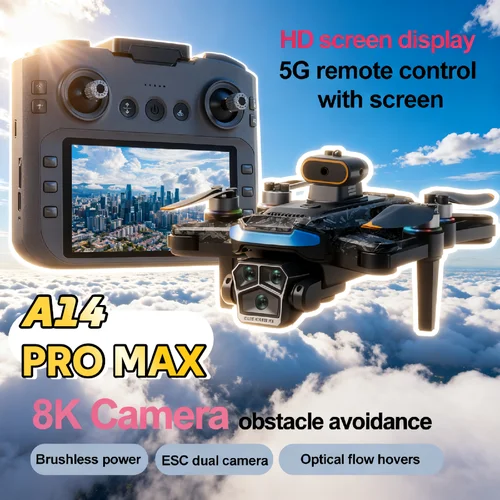 Imagen 2 del producto Dron Cuadricóptero Plegable A14 Pro Max Original con GPS, Sin Escobillas, 8K, Tres Cámaras, Evitación de Obstáculos, con Pantalla, Control Remoto, Juguetes