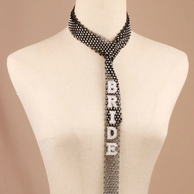 1 PC Bride Letter Rhinestone Tie, Fashion Trend Party Sparkling Bow Tie Neckwear, Personalized Accessory