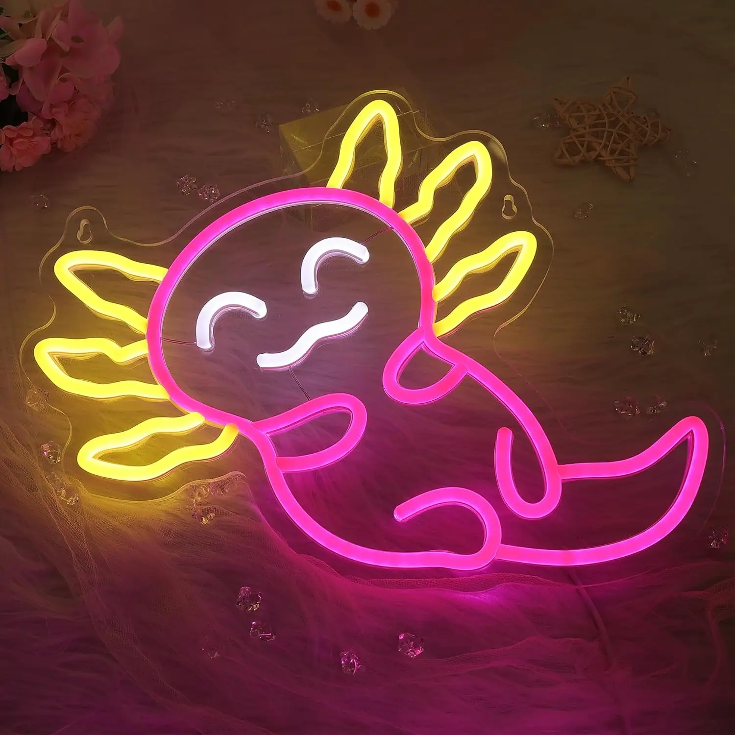 Luz de neón Axolotl rosa, lindos animales, letrero de neón LED Kawaii para dormitorio, sala de estar, tienda de mascotas, habitación de jugadores, decoración para guardería, regalo para niños