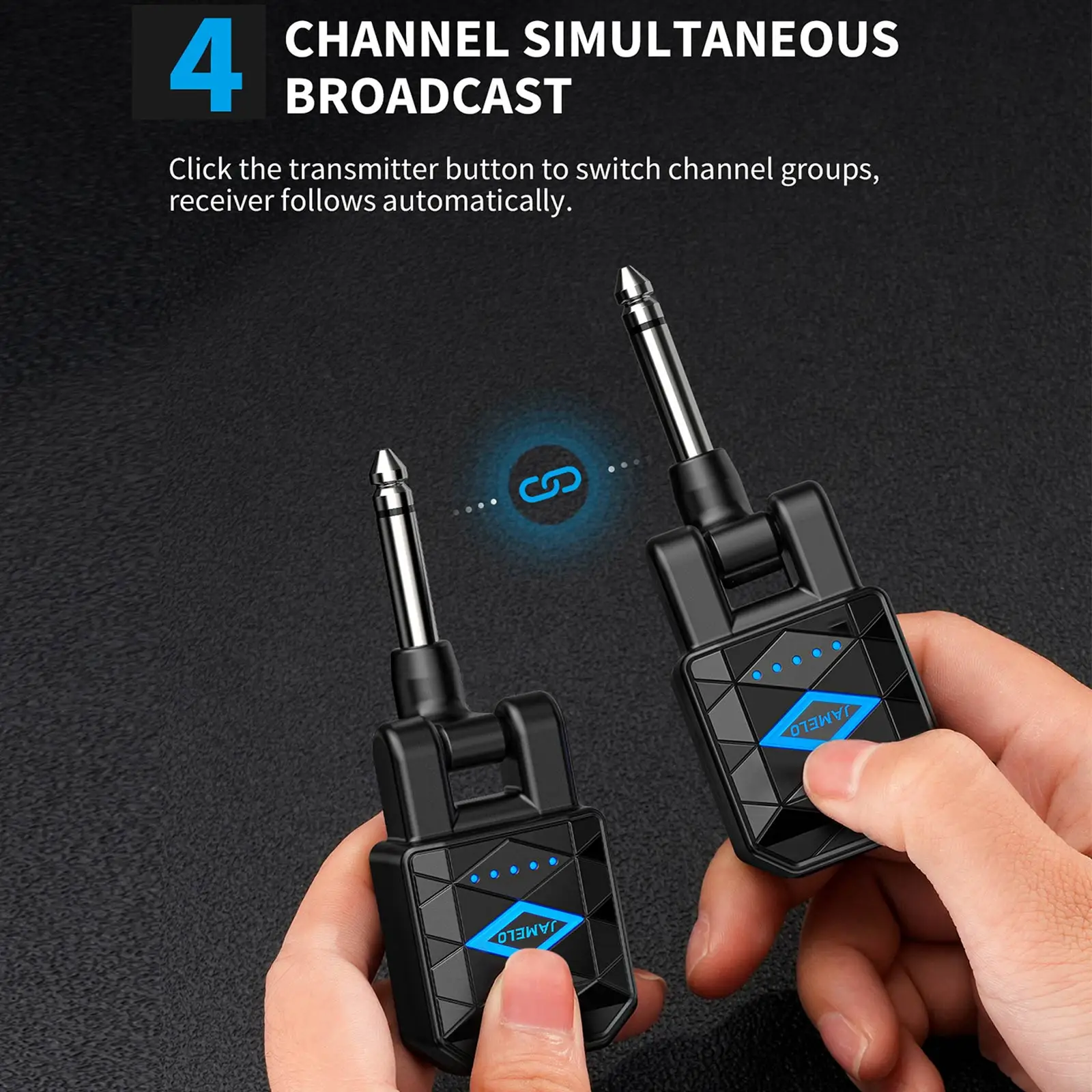 Jamelo Wireless Guitar System Ws-200 Rechargeable Digital Wireless Guitar Transmitter Receiver with 4 Channels Guitar Bass Jack view 4