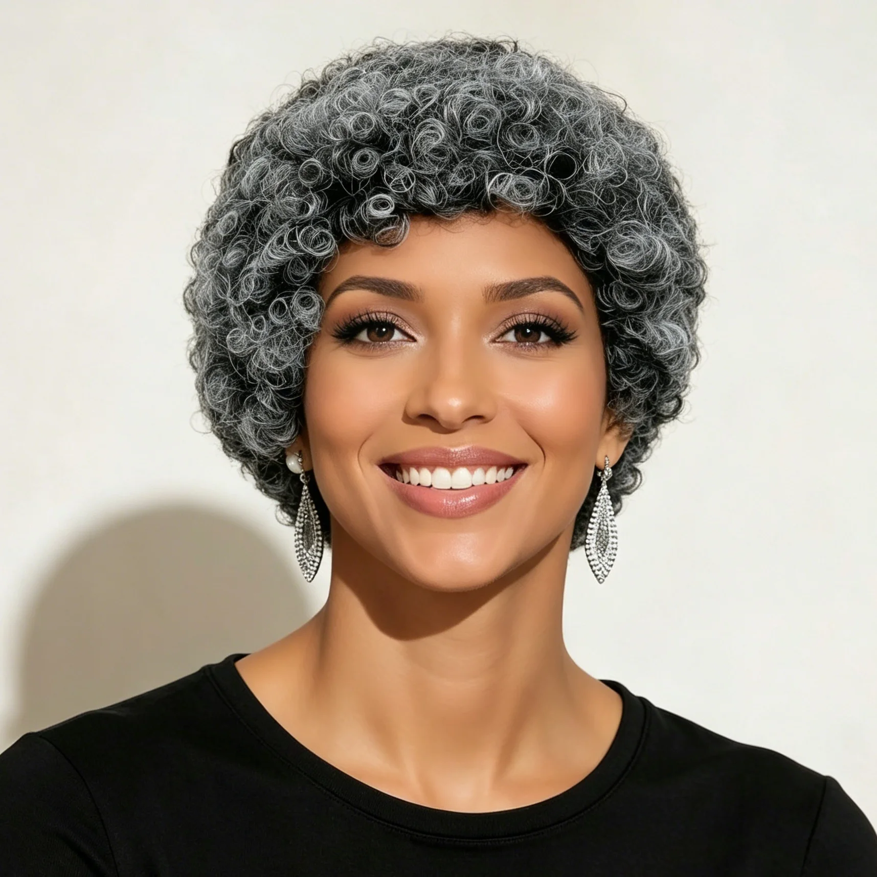 

Gray Short Curly Human Hair Wig Natural Salt and Pepper Kinky Curly Pixie Cut Wig for Women full Machine Made Wig