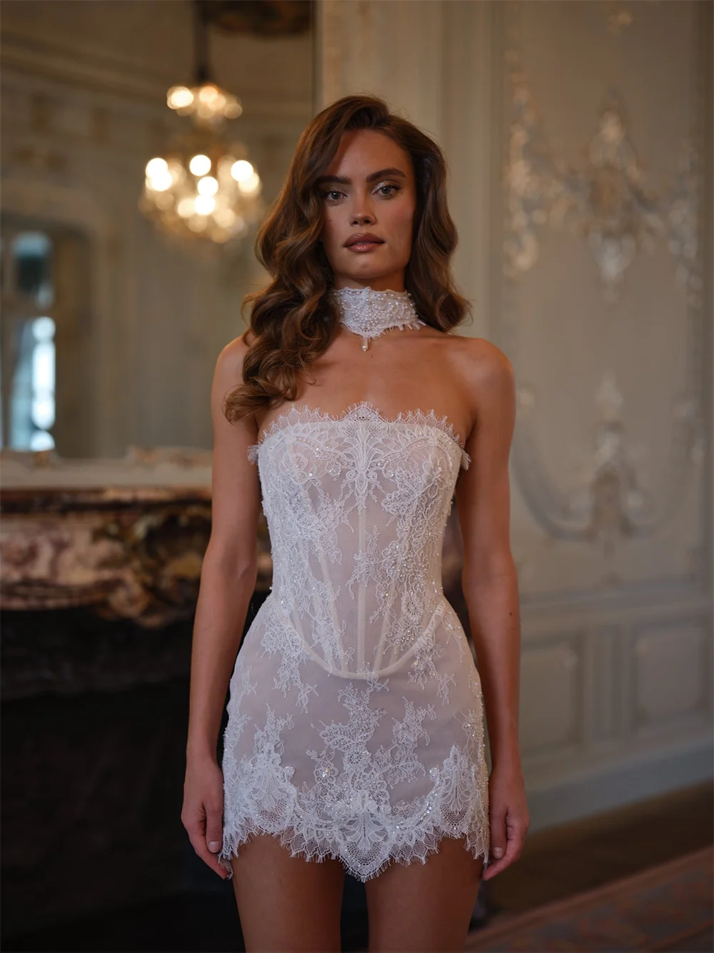 Kyoto Customized Exquisite Sequinned Flowers Mini Wedding Dress Sleeveless Lace-up Vestidos De Noche Sheath After Party Gown