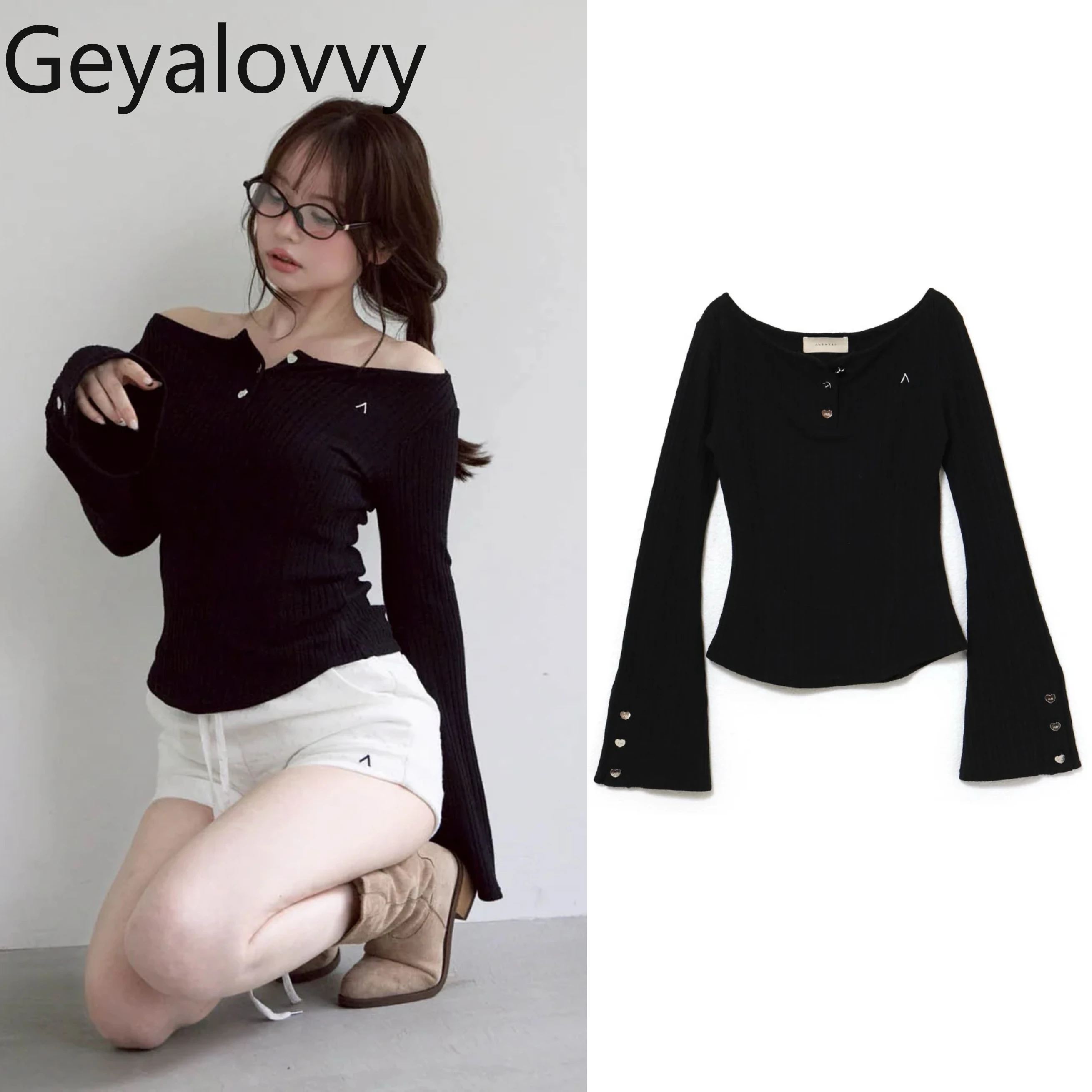 

Embroidery Outerwear Flared Long Sleeve T- Shirt Slim Fit Long Sleeve Top Spring Autumn Women's Tops Japanese Sweet Tee