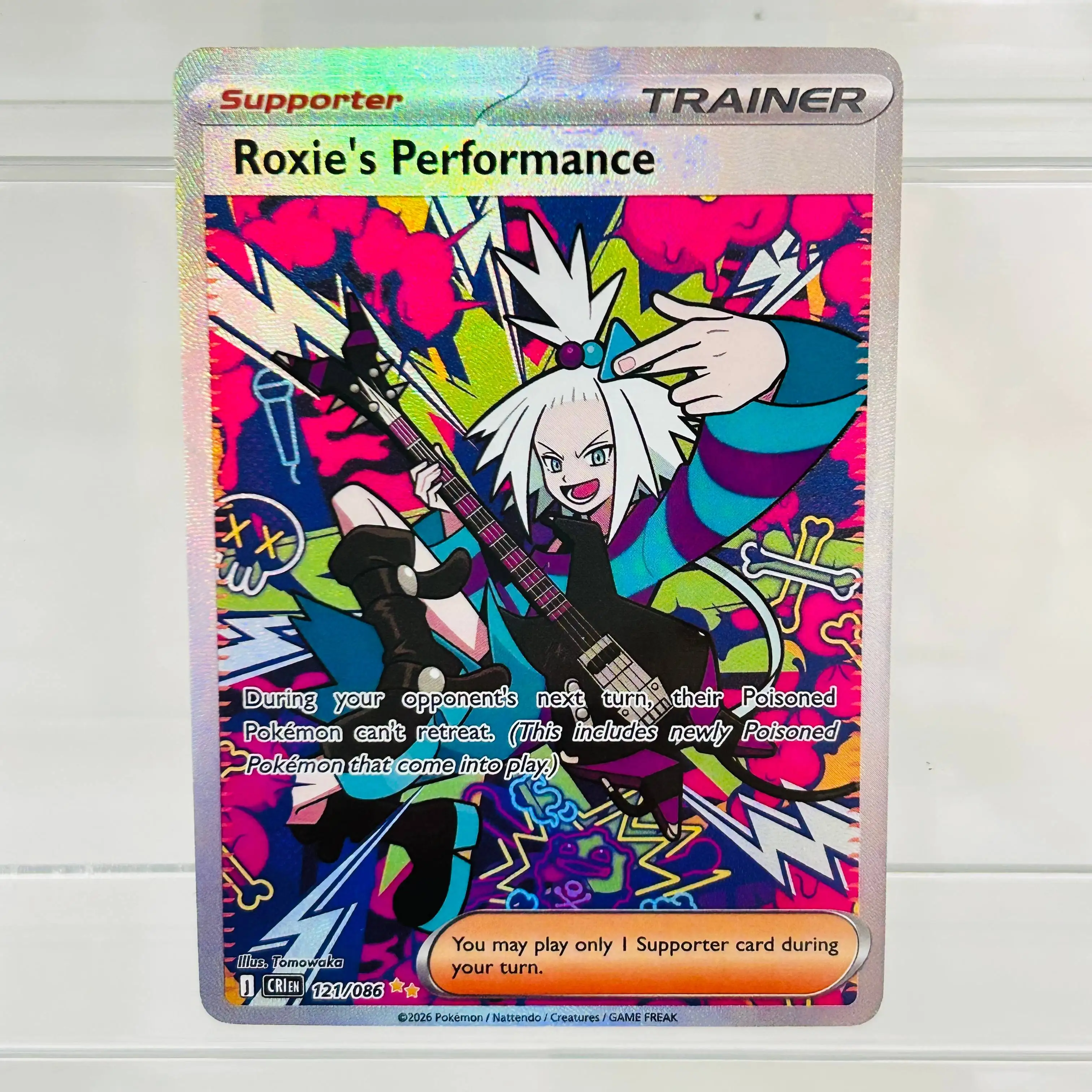 Carte holographique DIY English Roxie's Performance 121/086 Trainer, en parfait état, carte de collection anime premium