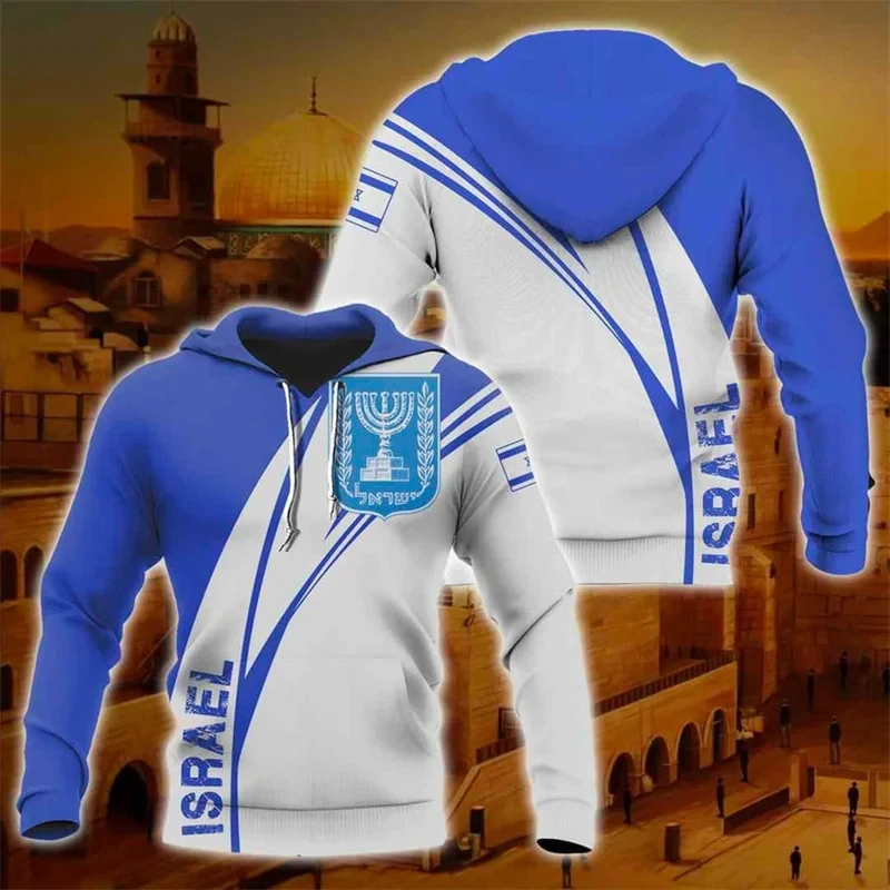 Sudaderas con capucha con estampado 3D de la bandera del emblema nacional de Israel para hombre, Sudadera con capucha de Hip Hop de la calle israelí para niños, jerséis para hombres, nueva moda