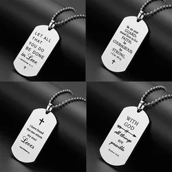 Baptism Gift Stainless Steel Dog Tag Bible Verse Pendant Necklace for Mens or Boys Birthday Valentine's Day Jewelry Gift