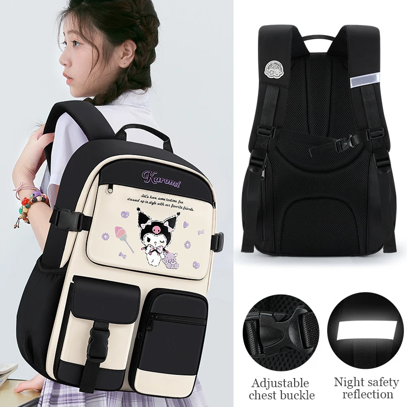 Miniso Kuromi Girl Cute Schoolbag Elementary Student Grade 3-12 Large Capacity Backpack Pupil School Bag Teenage Schoolgirl Gift