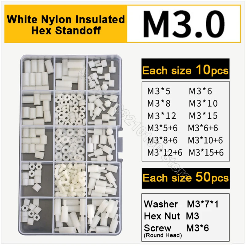 

270Pc M3 Nylon Hex Standoff Male Female Plastic Hexagon Spacer Column Assortment Kit Insulation White Motherboard PCB Pillar Set