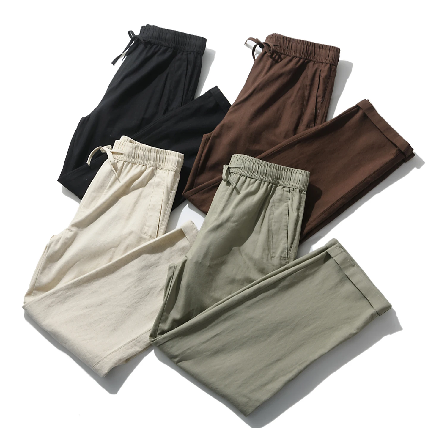Men's Casual Straight Leg Pants Breathable Linen Mix Spring Summer Elastic Waist Cotton Linen Blend Comfortable Straight Cut