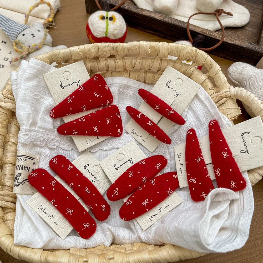 

Заколка-бантик в форме капли для девочек, новогодняя красная заколка для челки, боковая заколка-невидимка, аксессуар для волос, подарки