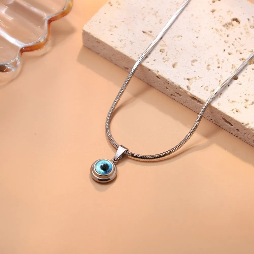 Collar de Cadena con Ojo Azul Impermeable para Aniversario, Collar Duradero de Titanio con Ojo, Pendientes Únicos y Elegantes con Ojo de Demonio, Regalo de Cumpleaños