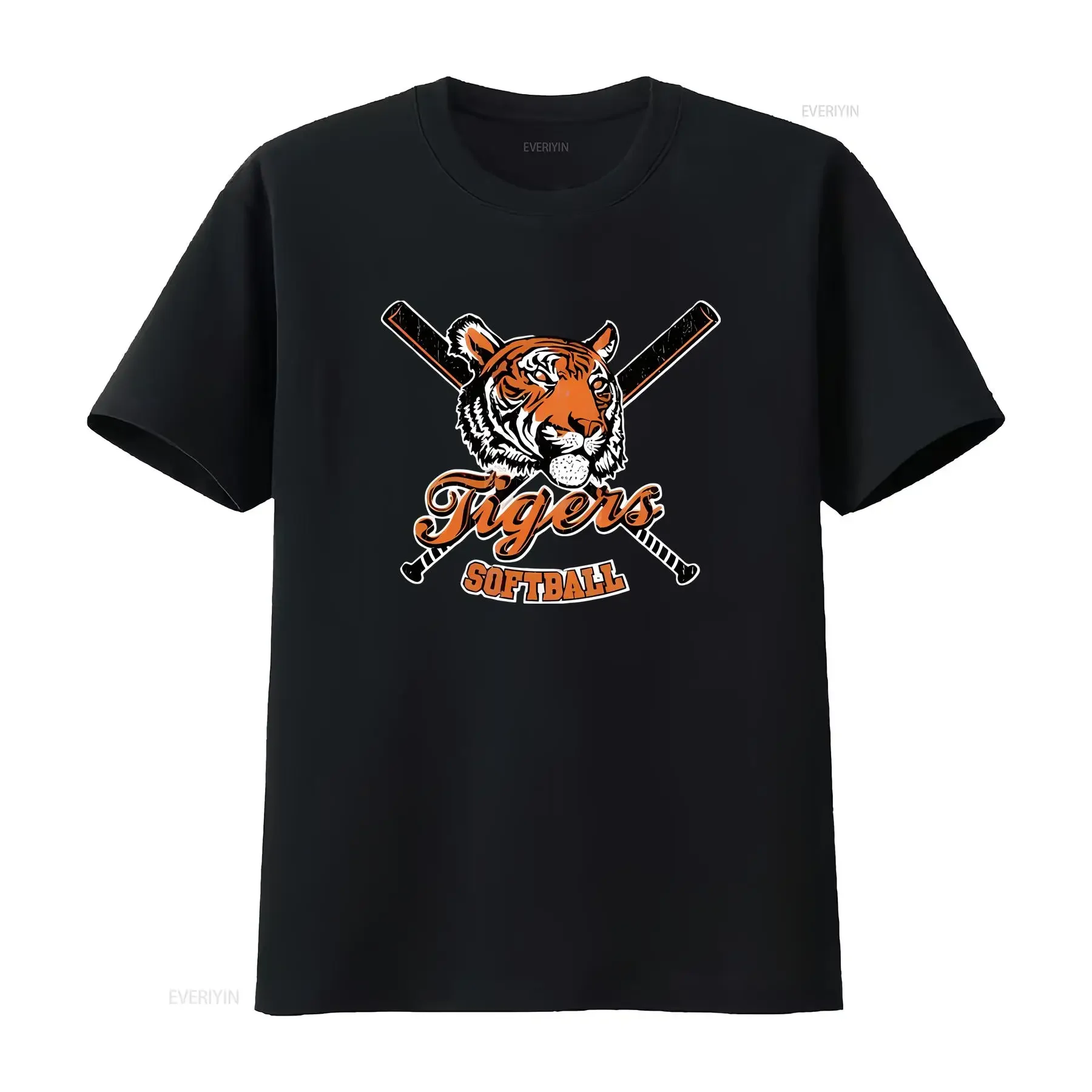 TIGERS SOFTBALL American Retro Womens Crew Neck T Shirt Black vintage Washed Slightly fashion streetwear Comfortable Versatile