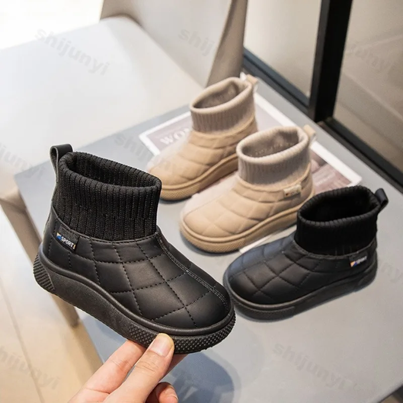 

Children's Concide Solid High Top Casual Plush Cotton Boots 2025 Winter Boys Fashion Trend Versatile Warm Comfortable Snow Boots