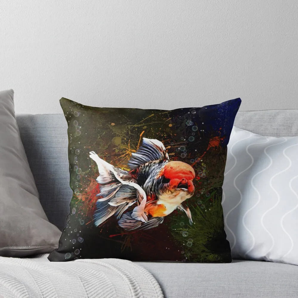 

Calico Oranda Goldfish Aquatic Portrait Throw Pillow Anime luxury home accessories Christmas s Covers pillow