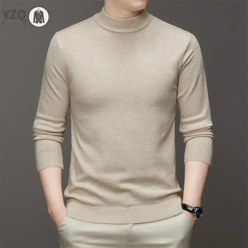 7 Colour Men's Half High Neck Long Sleeved Solid Color Sweater Soft, Warm and Comfortable Top with a Base