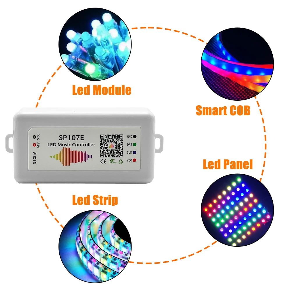 SP107E Led Controller RGB Music Bluetooth Smart Control 960 Pixels DC5-24V For WS2811 WS2812B SK6812 WS2813 WS2815 Lights Strip