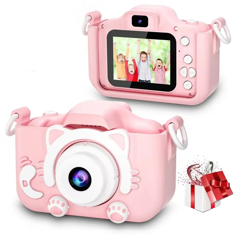 Kids camera cute cat kids camera silicone sleeves dual camera HD camera