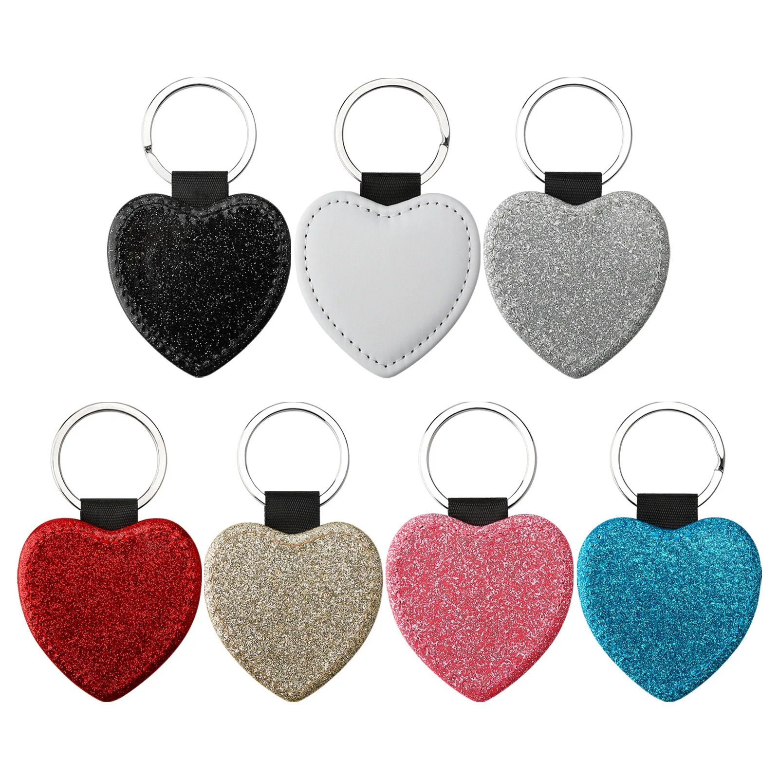 

10pcs Sublimation Heart Shape Glitter Keychains Blank Single Sided PU Leather Blanks Keychain for Promotional Gifts Souvenir