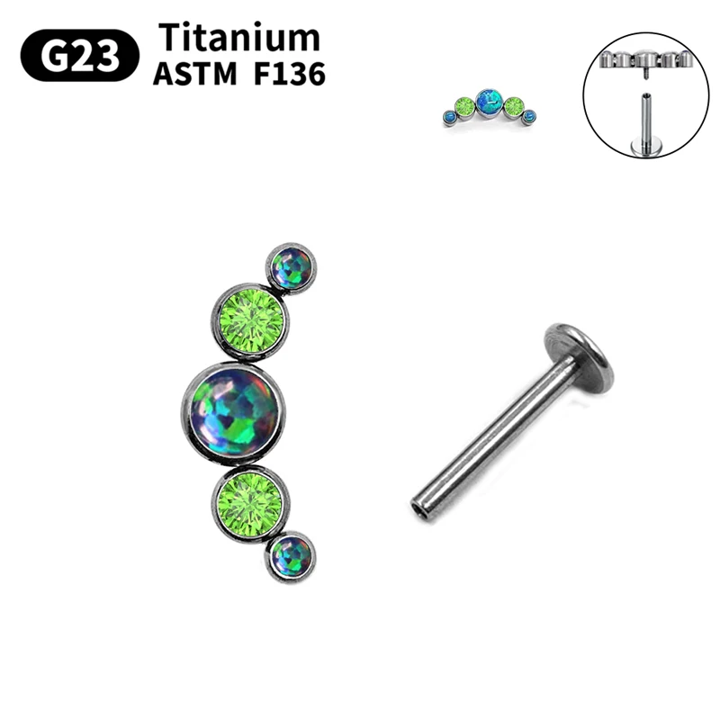 G23 Titanium Sparkly Green CZ Cluster Labret Stud ASTM F136 Titanium Internal Thread Lip Helix Piercing Jewelry Wholesale Bulk