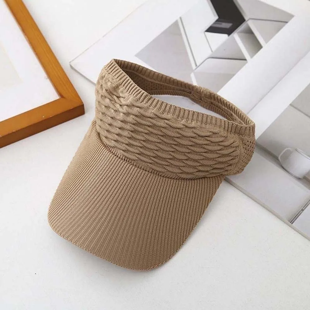 Portable Fish Scale Knitted Visor Cap Solid Color Breathable Long Brim Sun Cap Polyester Versatile Sunscreen Empty Top Hat Women