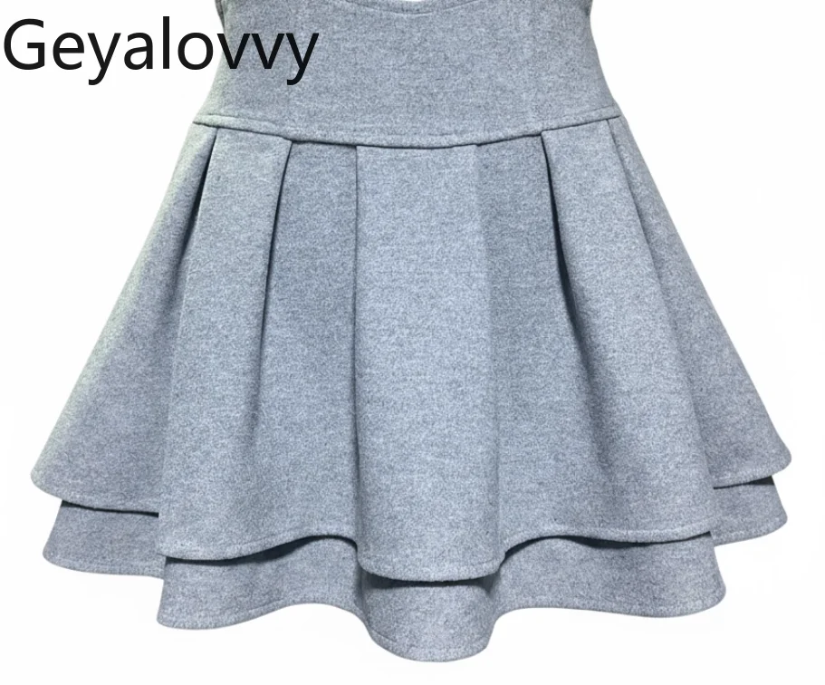 تنورة صوف صغيرة متعددة الاستخدامات على الطراز الياباني للفتيات لخريف وشتاء جديد بخصر عالٍ للتخسيس تنانير قصيرة منتفخة على شكل حرف a #5